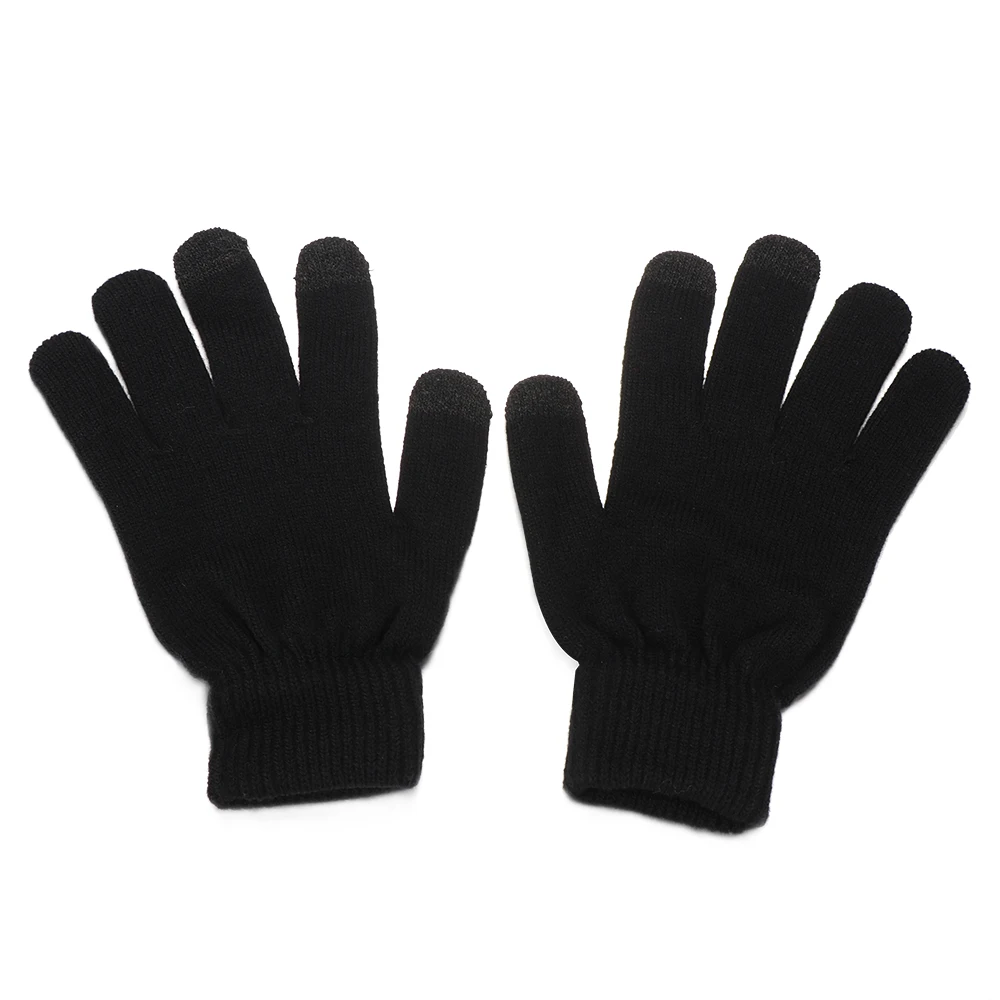 Black gloves Зимняя новинка, модная теплая шапка, шарф, перчатки, набор для женщин и мужчин, грелки для шеи, перчатки для сенсорного экрана, вязаный Флисовый Шарф, шапка бини - Цвет: Black gloves