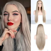 Charisma 26 дюймов длинные прямые волосы синтетические парики для женщин пепельный блонд парик на кружеве со средней частью Glueless Synhetic парики