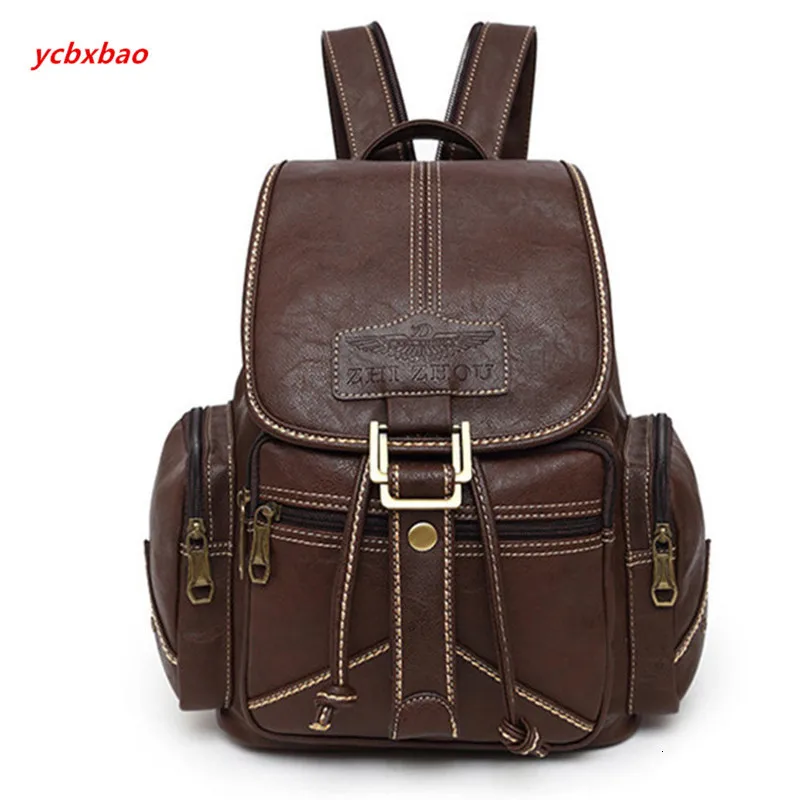 

Waterproof Soft PU Leather Backpack Women Drawstring Bagpack College Student School Backpacks Vintage Female Retro Bookbag