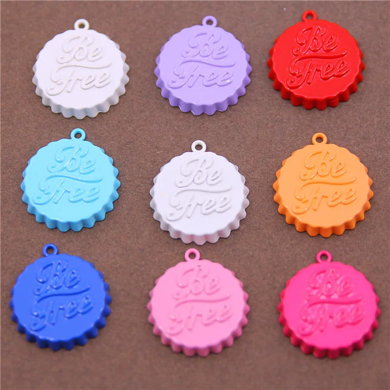 6pcs Be Free Drink Bottle Enamel Cap Charms Drop Oil Alloy