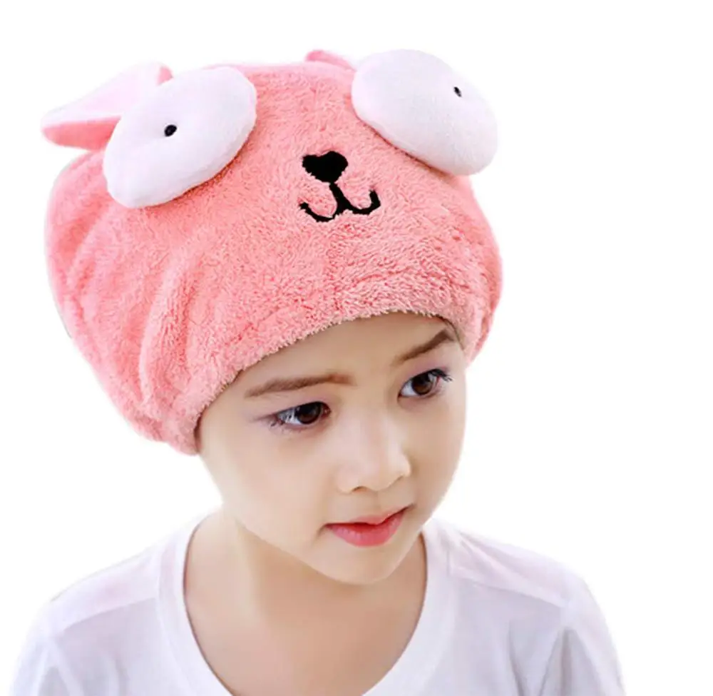 

Hair Drying Towel for Kids Girls, Cute Cartoon Rabbit Ultra Absorbent Coral Velvet Children Dry Hair Hat Fast Drying Bath Shower