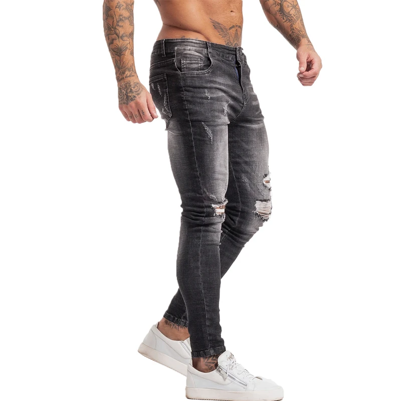 GINGTTO Men's Skinny Jeans Stretch Repaired Jeans Gery Hip Hop Distressed Super Skinny Slim Fit Ripped Pants Streetwear Big Size