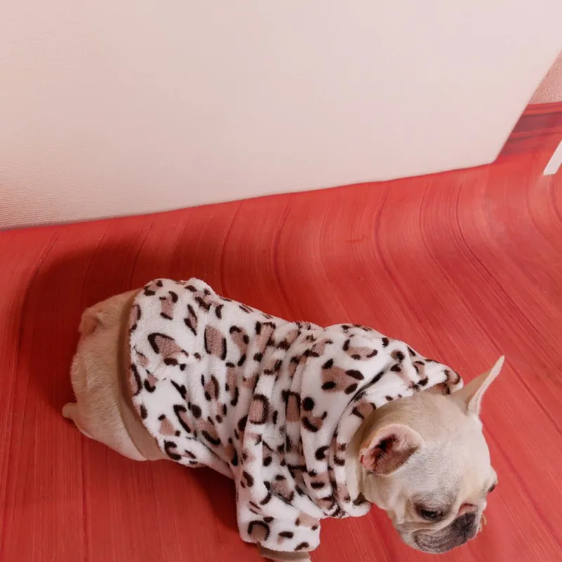 Autumn And Winter Flannel Warm 2-legged Clothes Thickening Clothing Puppy Cold-weather Leopard Print Shirt Elastic Pet