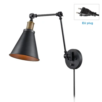 

Retro Loft Industrial Bedroom Bedside Bathroom Swing Arm Dimmable Switch Plug In Dining Room Black Reading Light Wall Sconce