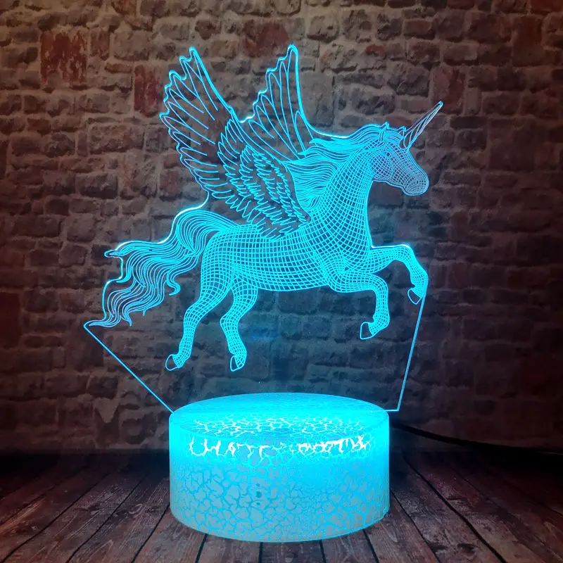 Флэш-память 3D детский Ночной светильник 7 светодиодный Цвета изменение сна светильник единорог модель Единорог рисунок сердца Игрушки для девочек