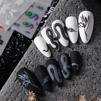 

Ins style manicure sticker personalized 3D paste black and white snake dragon waterproof nail patch lasting Japanese decoration