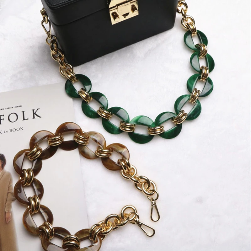 

Fashion Creative Emerald Color Bag Chain Bag Strap For Handbags High Ladies Quality Aluminum Chain Mix And Match Bag Chic