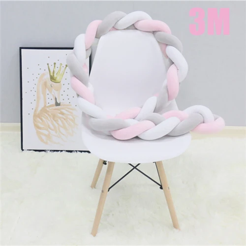 Grey Pink White 3M IMBABY 2 м/3 м длина Детская кровать бампер ручной работы косы новорожденных кровать бампер длинная завязанная мягкая тесьма Декор детской комнаты - Цвет: Grey Pink White 3M
