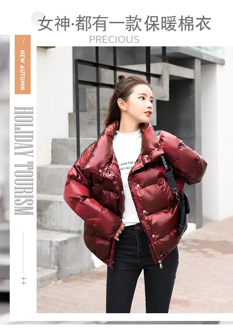 Winter Coat Women's Thick New Style Korean-style Loose Fashion Short down Coat Solid Color Stand Collar Cotton Coat