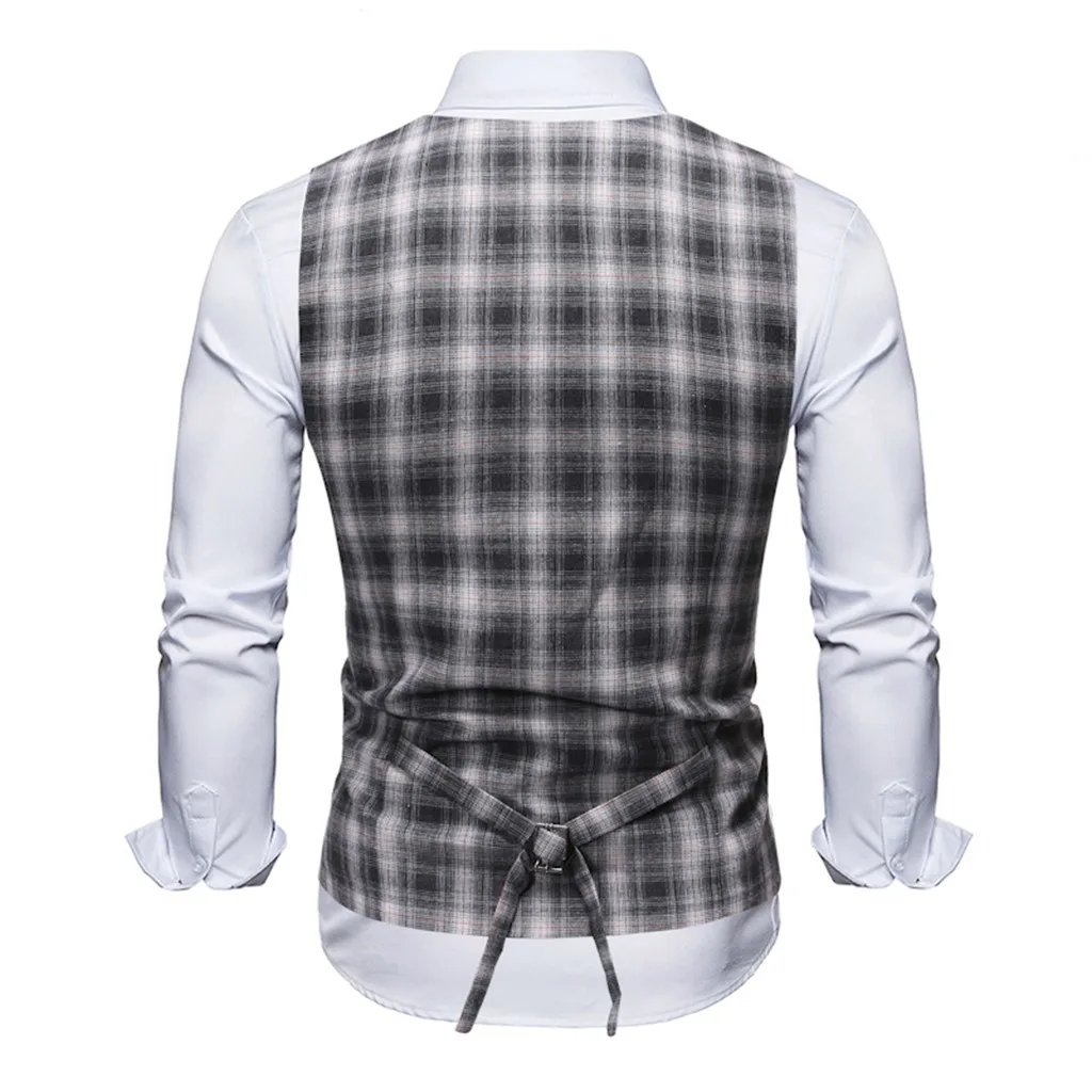 Мужская мода стиль мужской жилет бизнес досуг мужчины Slim Fit Мужской жилет клетчатый жилет Топ Homme деловая куртка# ES