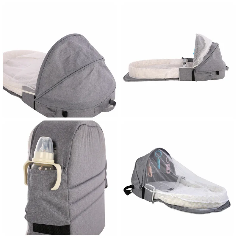 Baby Backpack Bed Portable Sleeping Bed Infant Travel Bag Toddler Sleeping Basket Mummy Bag with Mosquito Net for 0-18Month