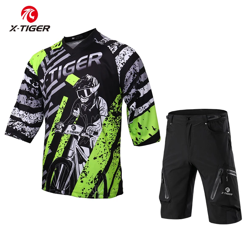 X-Tiger, полиэстер, одежда для велоспорта, средний рукав, DH, рубашка, для спуска по гору, Джерси, дышащая, быстросохнущая, велосипедные майки, набор для велоспорта