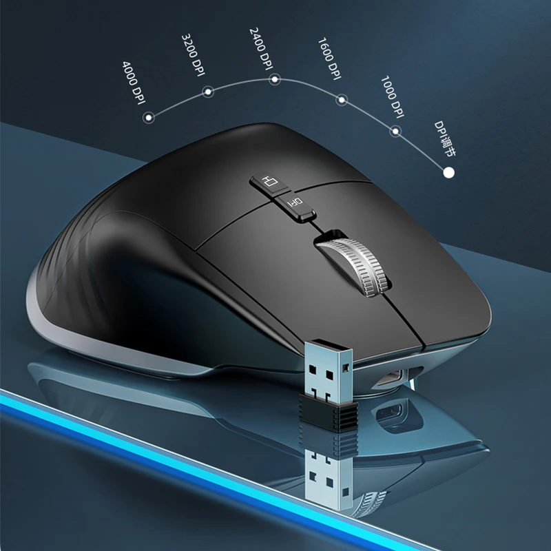 Rato sem Fio Recarregável Kuwfi Mouse Silencioso para Jogos 2.4g e Bluetooth Ergonômico para Computador Portátil 4000dpi Botões Rgb Mouse - Imagem 4