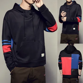 

New Men Hoodie Sweatershirt 2019 Casual Round Neck Patchwork Sweatshirt Long Sleeve Hoodie Pullover Streetwear Male Clothes