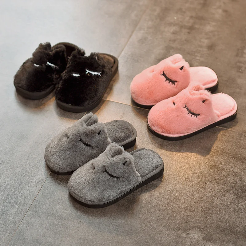 

Children Cotton Slippers Kids Baby Winter Indoor Cartoon Cat Indoor Non-slip Flat Warm Slippers Plush Slippers Boy Girl