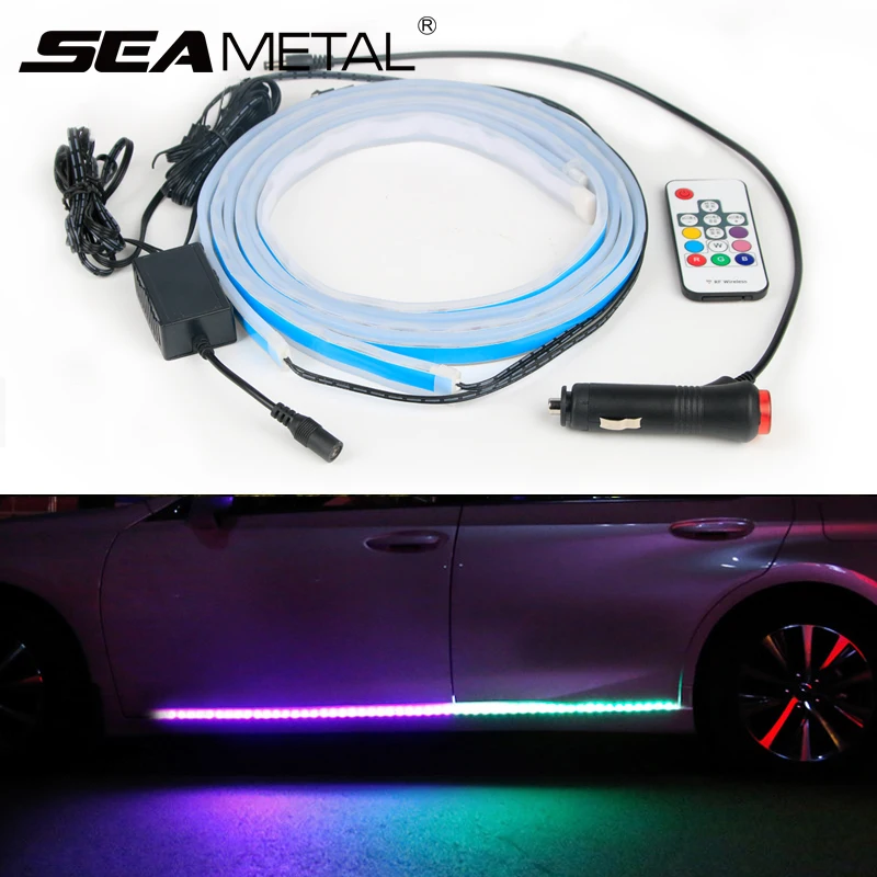

Car Interior Lights LED Auto Door Welcome Lamp Flexible Strips Remote Control RGB Color Underglow Underbody System Neon Light