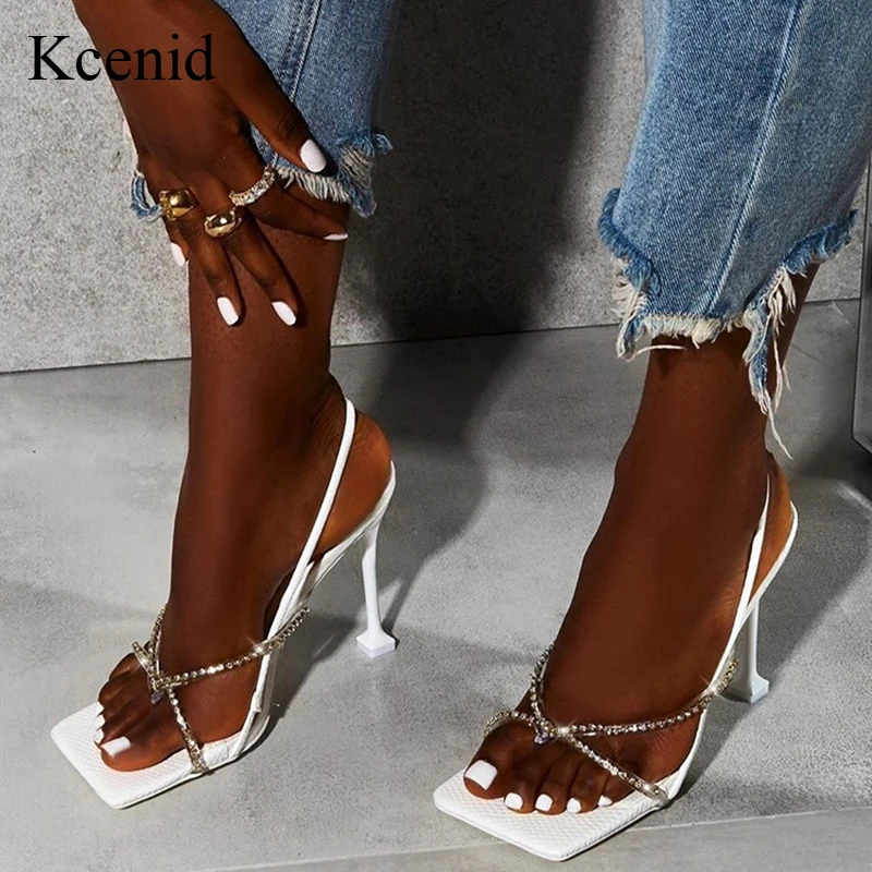 heeled sandals with rhinestone straps