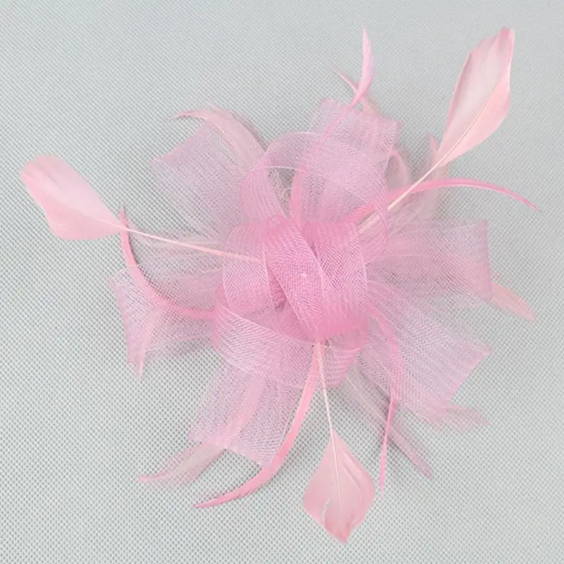 Pink Винтажные Детские аксессуары для волос Модные Цветочные головные уборы с зажимом Свадебные сетчатые узелки лента для волос перо шляпа с лентой для женщин банкет - Цвет: Pink