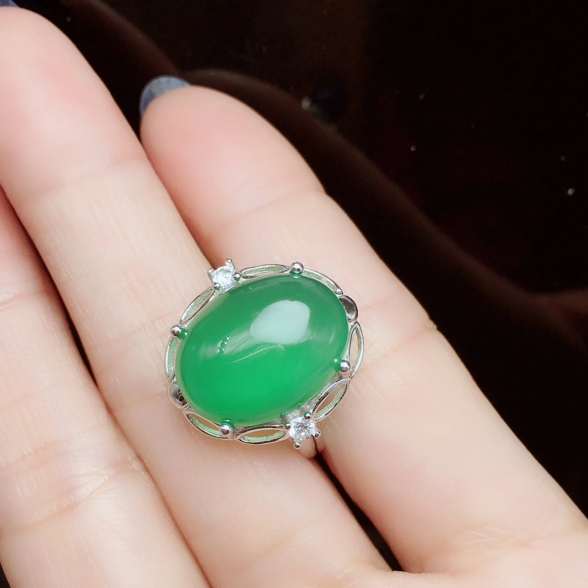Natural Green Chalcedony Solid 925 Sterling Silver Vintage Women Rings 