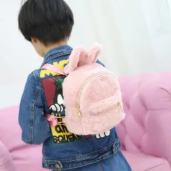

New Women's Bunny Ears Backpack Faux Fur Backpack School Shoulder Bag