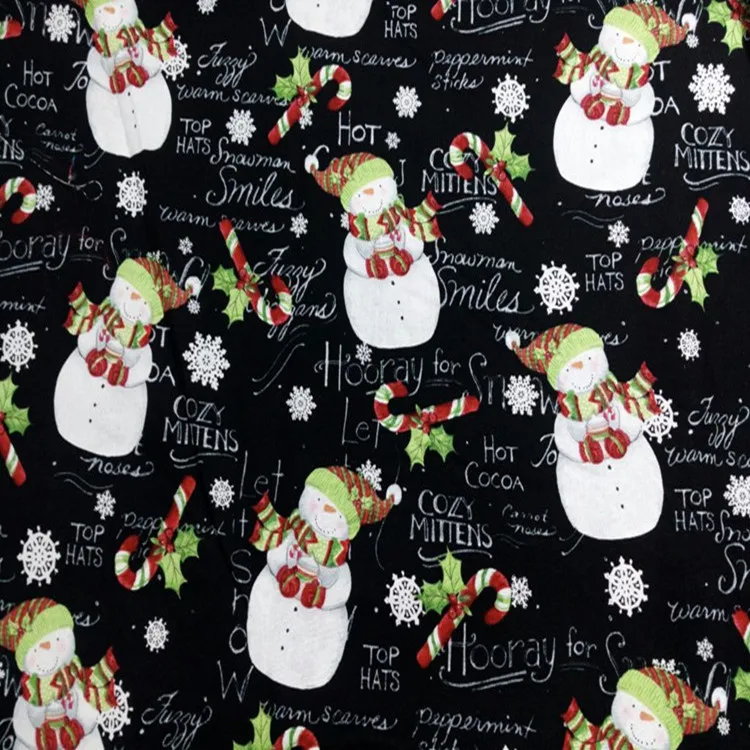 110 см ширина Рождество Белый Снеговик Снежинка черная хлопчатобумажная ткань для ребенка рождественские украшения DIY-BK598