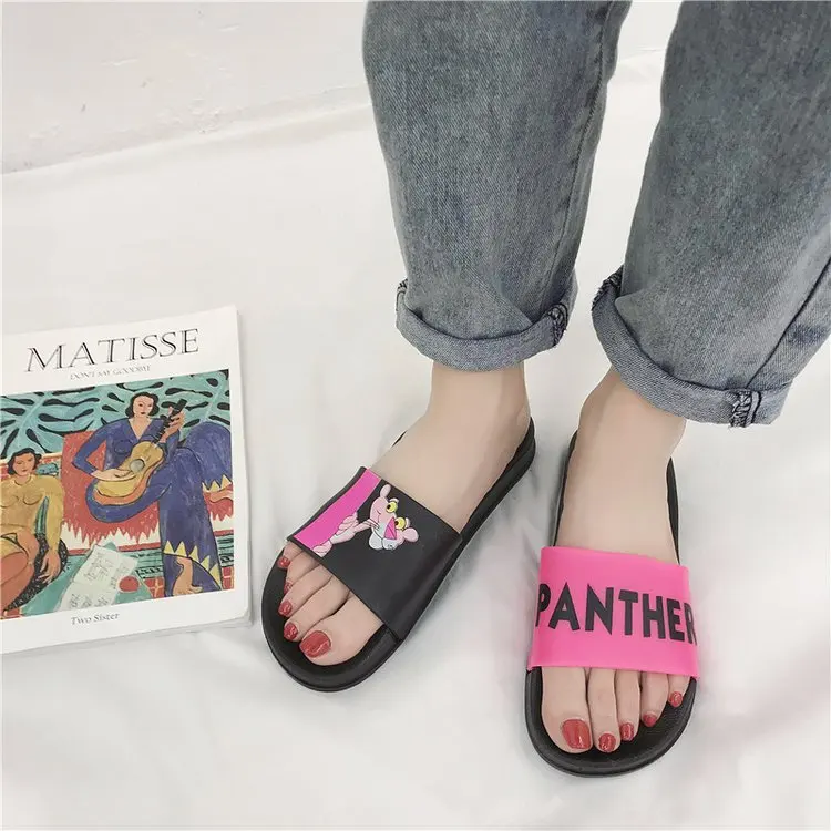 

2019 Summer Women's Slippers Slip-On Cartoon Animation Platform Round Toe Casual Fashion Flat Heels PU Beach 36-40