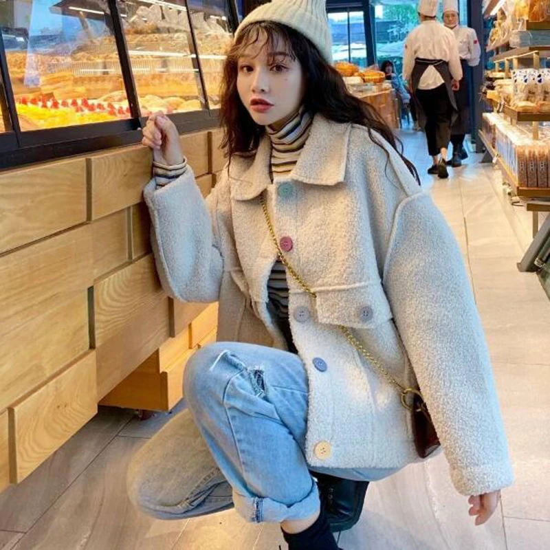 Winter New Korean Loose Women Coat Thick Preppy Style Imitation Lambswool Fashion Female Outwear