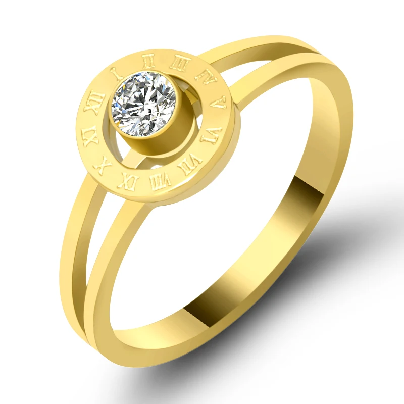 

New Roman Numeral & AAA CZ Crystal Round Ring For Women Luxury Love Couple Bridal Ring Wedding Gift Stainless Steel Jewelry
