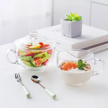 

Oatmeal Breakfast Large Capacity Glass Bowl Water Cup with Lid Clear Fruit Salad Milk Household Kitchen Food Storage Container
