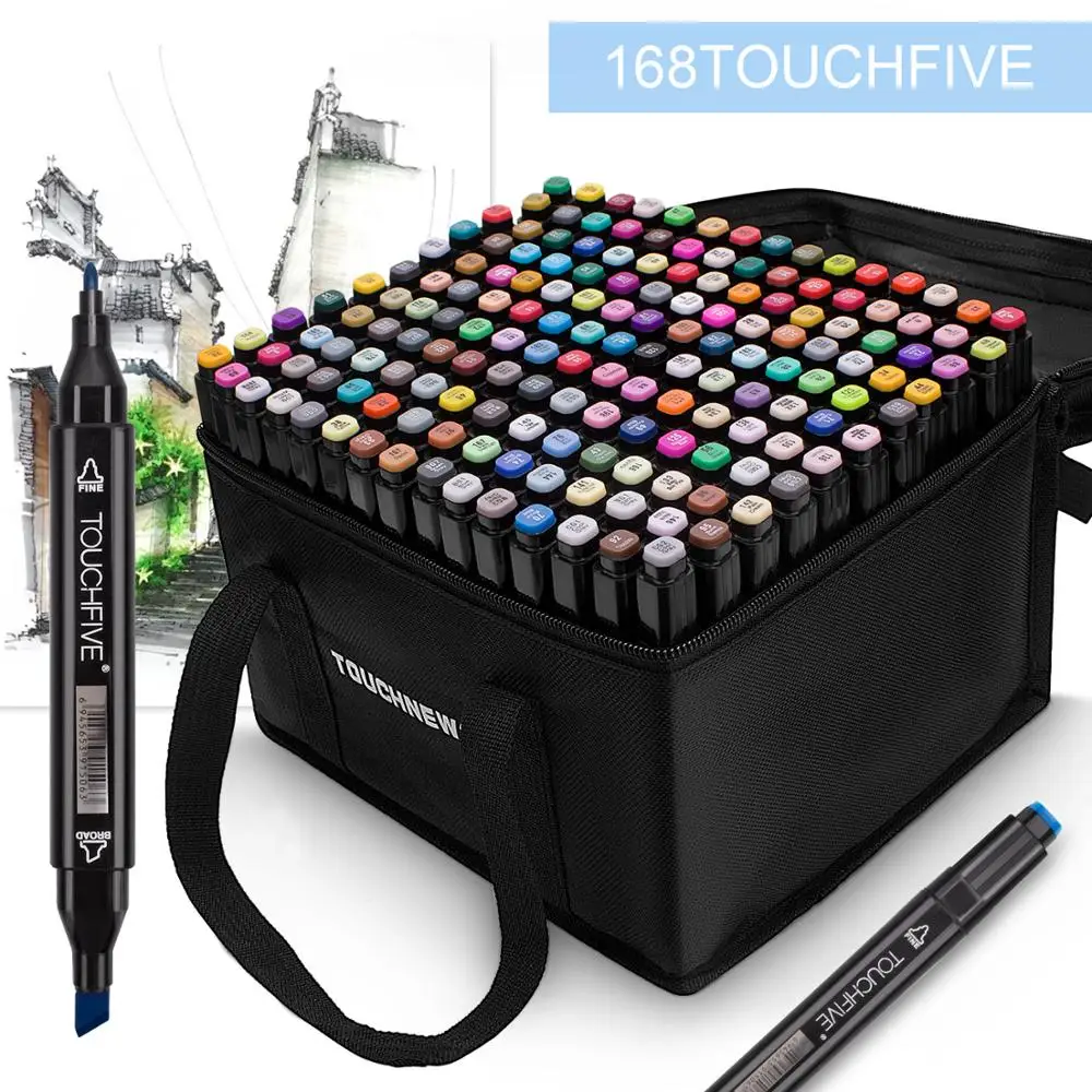 Skup Markery TOUCHFIVE 30 40 80 168 kolory końcówki z obu stron alkohol graficzny szkic Twin marker z zakładką Manga materiały do rysowania artystycznego