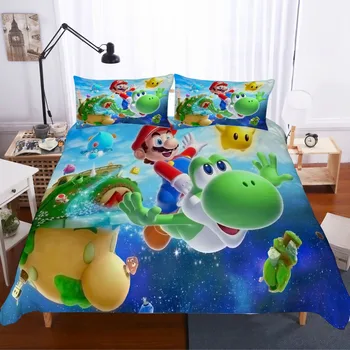 

3D Printed Super Mario Cartoon 3 Piece Cover Set Cartoon Comforter Bedding Sets Beds For Kids Duvet Cover