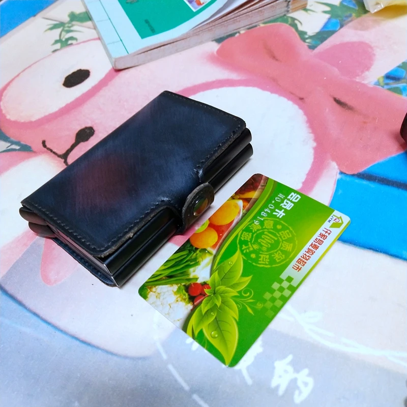 Винтажный держатель для карт из натуральной кожи, Rfid Бумажник, алюминиевый унисекс Crazy Horse кожаный 2 металлический кредитный держатель для карт s