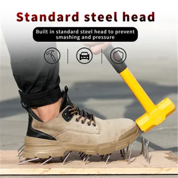 

Men Work Safety Shoes Steel Toe Breathable Genuine Leather Bread bottom Shoes Men/Women Casual Work Boots Protective Footwear