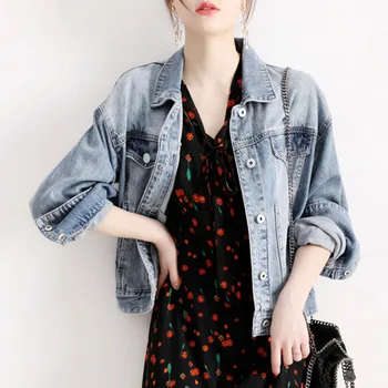 

Japanese Light Blue Ladies Denim Jacket Wild Embroidered Short Denim Jackets Simple Korean Washed Casual Fashion Ladies Coats