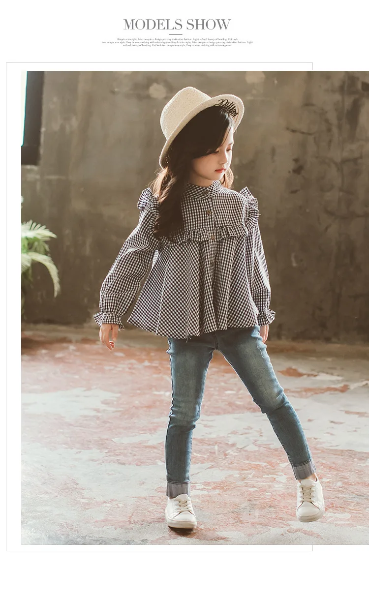 New Korean Children Shirt Girls Spring Clothing Shirt Children Plaid GIRL'S Shirt Childrenswear