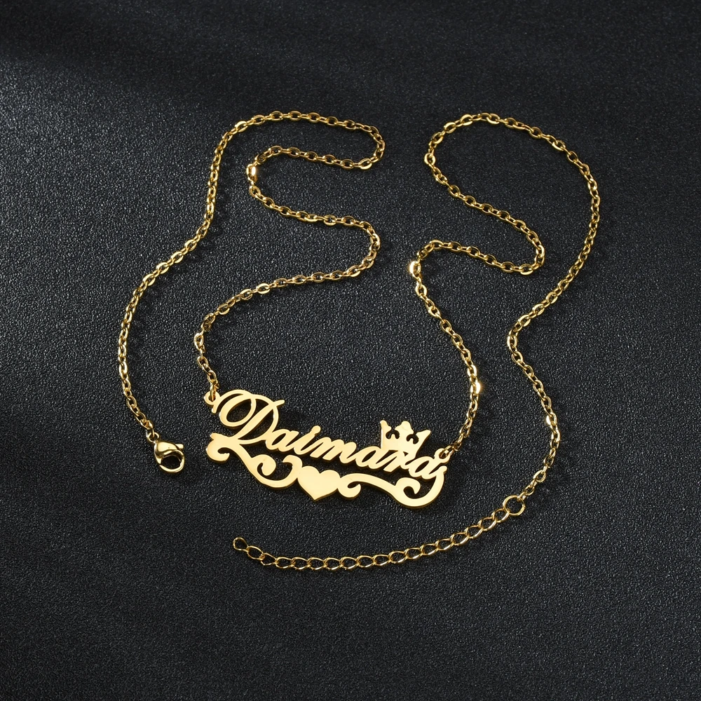 Goxijite 2020 Trendy Name Necklace Stainless Steel Personalized Name Crown Pendant Necklaces For Women Jewelry - Image 4