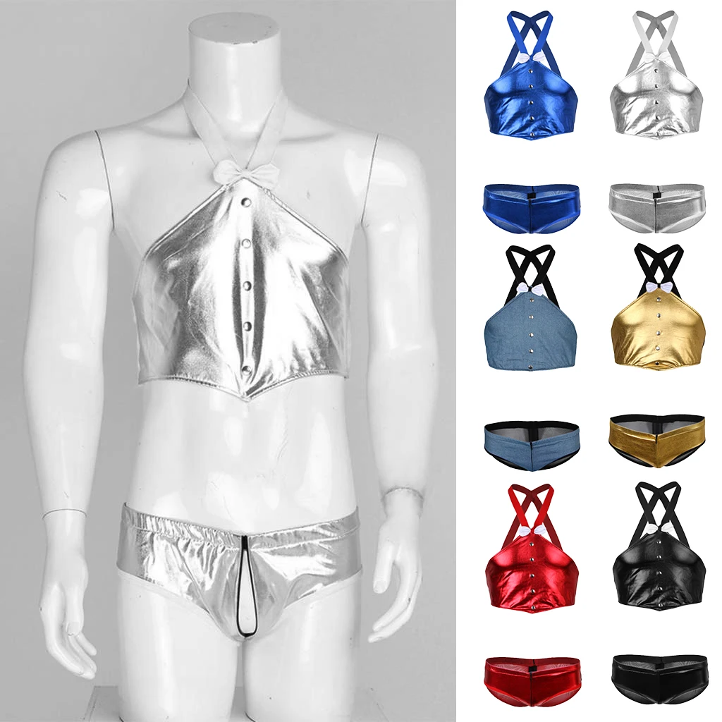 Men Mentalic Lingerie Briefs Body Chest Strap Harness Costume Nightclub Suit Man Sexy Nightwear Gay Party Costume