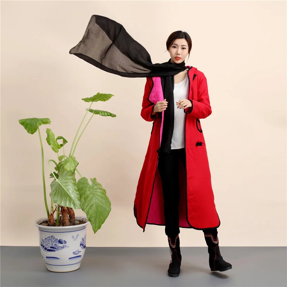 

Autumn And Winter Warm Cotton Linen X-long Casual Literature And Art Ethnic-Style Slim Fit Contrast Color Handicap Cotton-padded