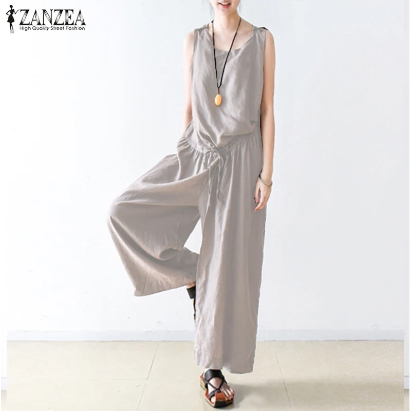 Plus Size Women's Wide Leg Jumpsuits ZANZEA Elegant Solid Tank Overall Casual Pantalon Summer Female O Neck Rompers Playsuits Plus Size Women's Wide Leg Jumpsuits ZANZEA Elegant Solid Tank Overall Casual Pantalon Summer Female O Neck Rompers Playsuits
