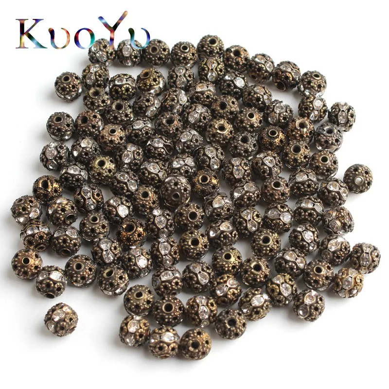 6/8mm Bronze Metal Crystal Rhinestone Ball Beads Round Loose Spacer