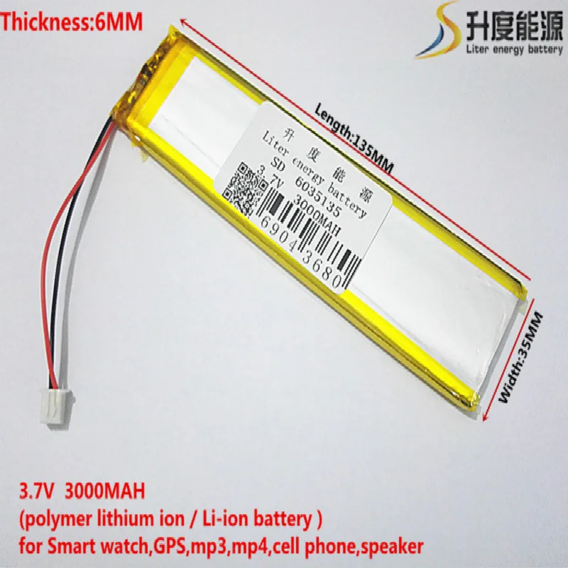 3,7 V, 3000 mAH, 6035135 PLIB (полимер литий-ионный аккумулятор) литий-ионный аккумулятор для планшетных ПК, gps, mp3, mp4, мобильный телефон, динамик