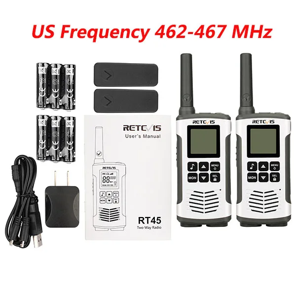 2 шт. Retevis RT45 PMR446 портативная двухсторонняя рация 0,5 Вт PMR 446 МГц FRS VOX аккумуляторная батарея для Motorola TLKR T50 - Цвет: US Frequency FRS