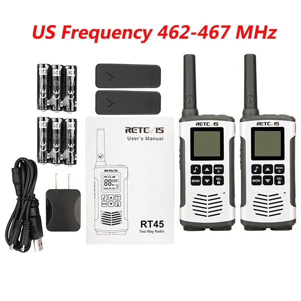 US Frequency FRS 2 шт. Retevis RT45 PMR446 портативная двухсторонняя рация 0,5 Вт PMR 446 МГц FRS VOX аккумуляторная батарея для Motorola TLKR T50 - Цвет: US Frequency FRS