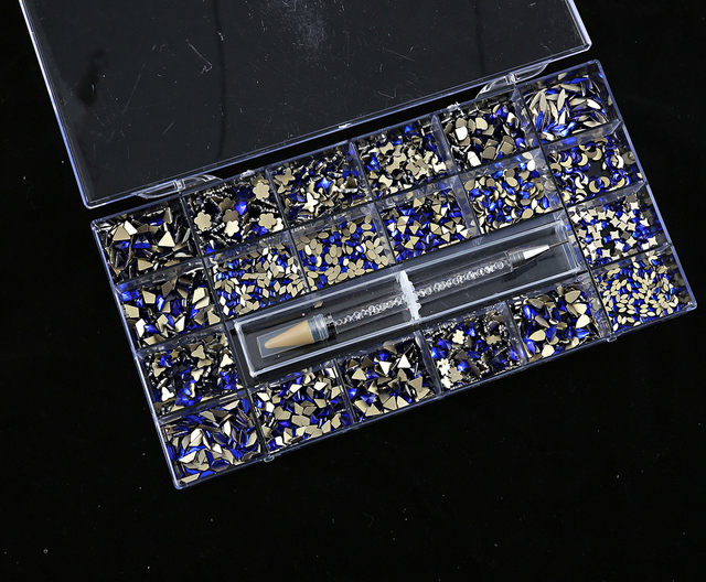 Multi Nail Rhinestones Kit Flatback 240pcs Alloy Charms (Neon,Pink,AB,Blue) Glass Jewelry Nail Art Crystal Box 2022