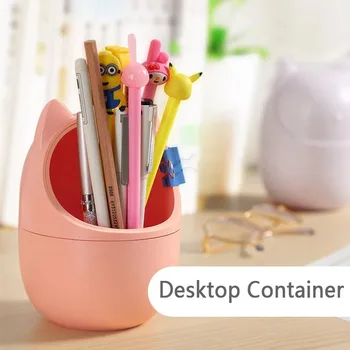 

Cartoon Cat Desktop Storage Bucket Desktop Plastic Cosmetics Storage Box Stationery Debris Sorting Box