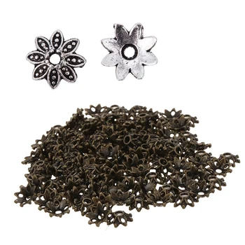 

350 Pcs Bronze Tone Flower Bead Caps Receptacle, 150 Pcs 8Xm & 200 Pcs 8X8Mm