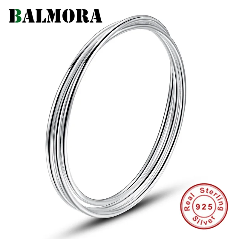 BALMORA 925 стерлингового серебра 3 Круги круглые браслеты для женщин девушки подарок Простые Модные ювелирные изделия около 18 см браслет