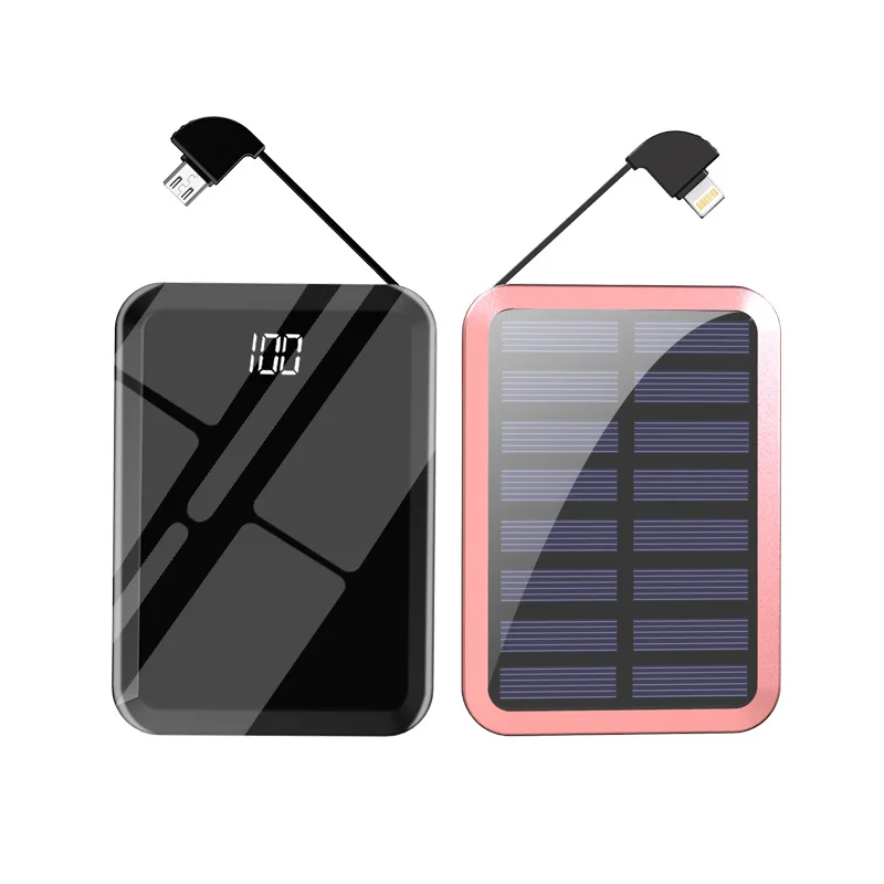 

mirror Solar Power Bank 10000mAh dual USB Built-in 2In1 Cable solar charger mini mirror poverbank external battery for Xiaomi