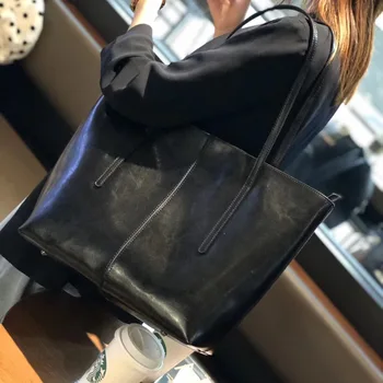 

High quality new style big leather lady bag shoulder bag large capacity waxed leather handbag