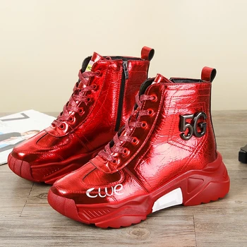 

2020 Winter Women Fashion Ankle Boots Female Padded Boots Keep Warm Chunky Platform Boots Round Toe Red Sneakers Woman Shoes